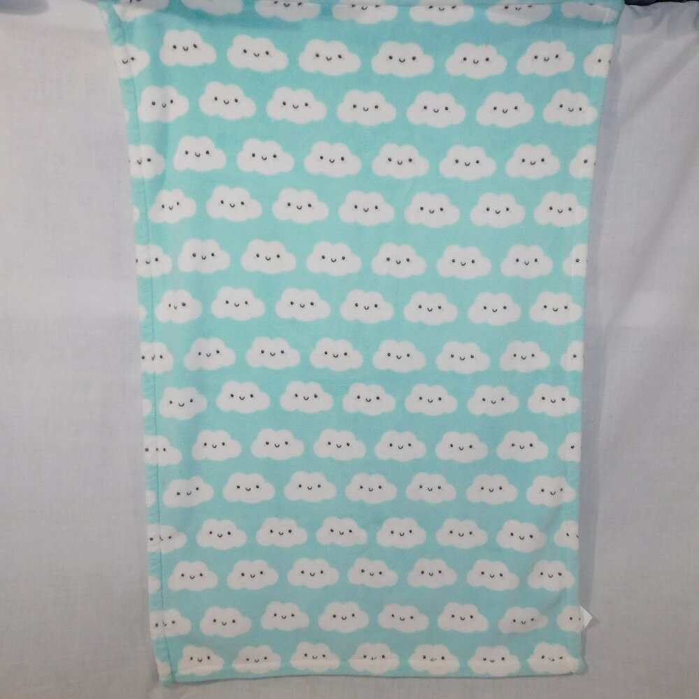 Little Miracles Blue White Happy Clouds Plush Fleece Baby Blanket Throw Crib